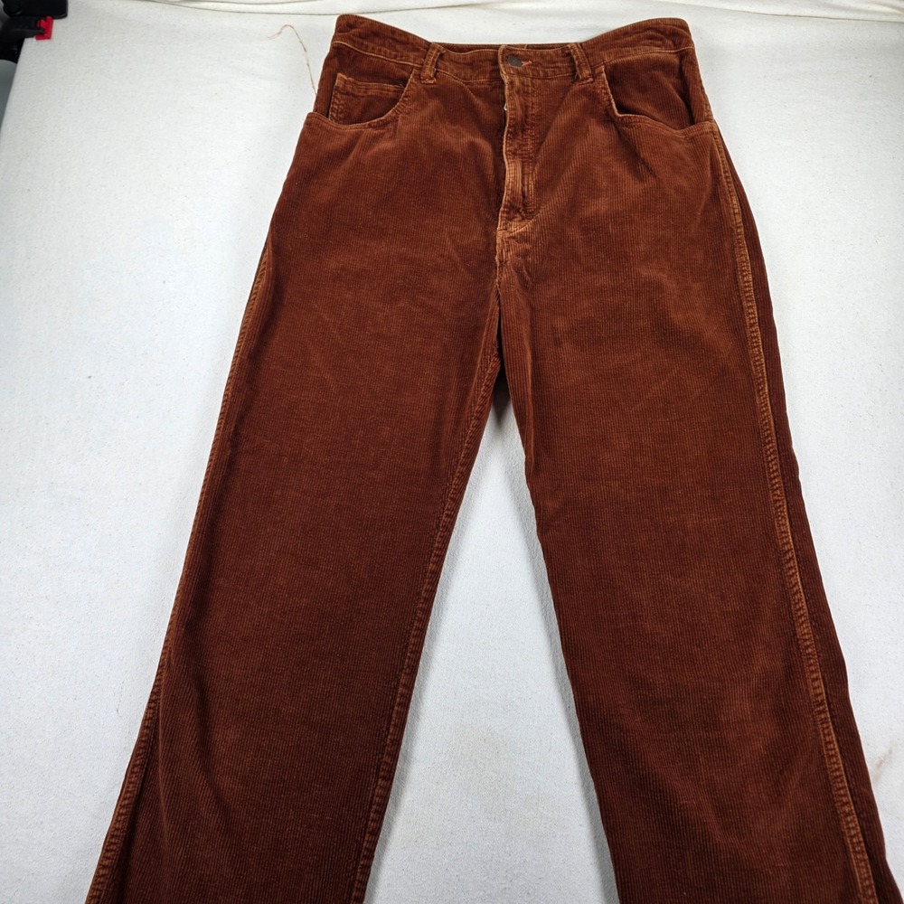 Vintage Sears Rust Brown Corduroy Pants High Rise Raw Hem Straight Leg Size 14